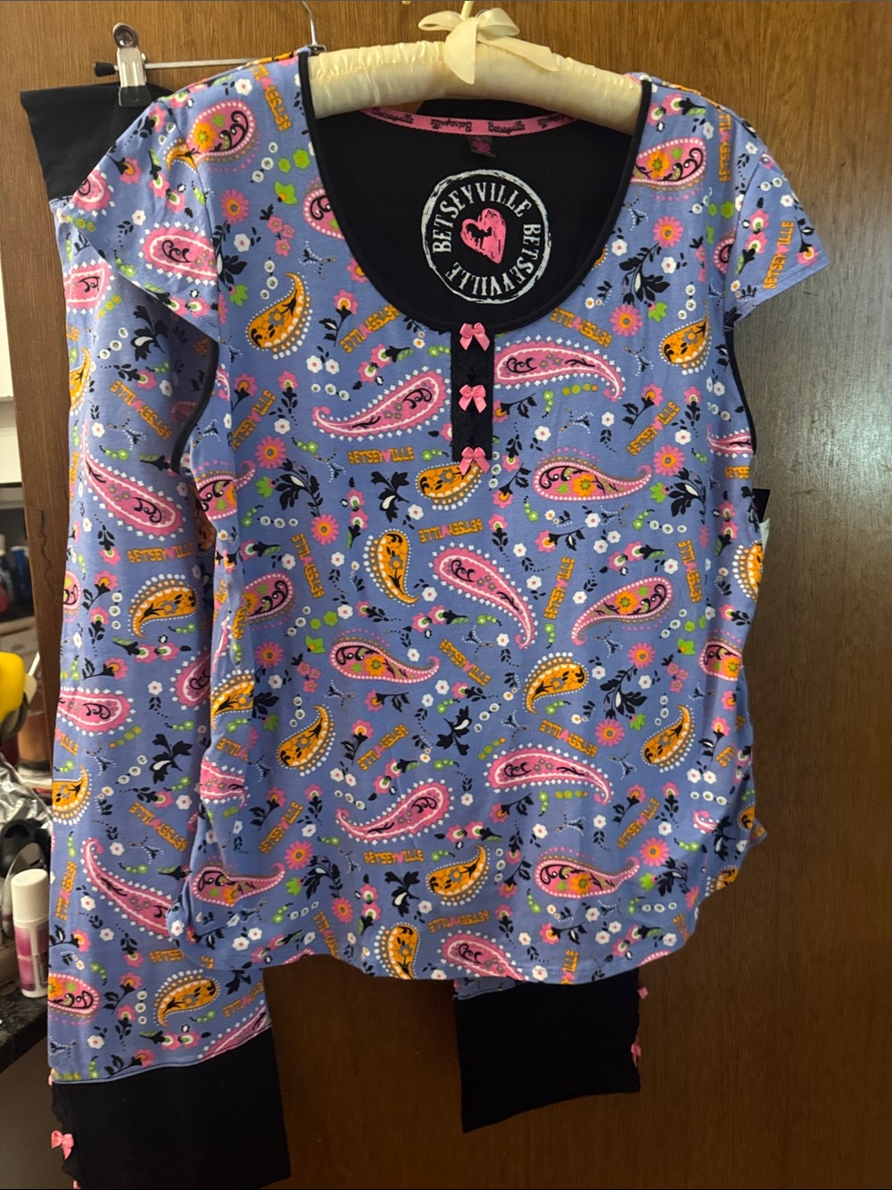 Betsey Johnson Lavender Paisley Long Sleeve Top with Pink & Yellow Accents